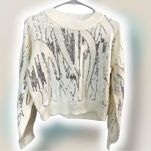 Sequin Embellished White Sweater
